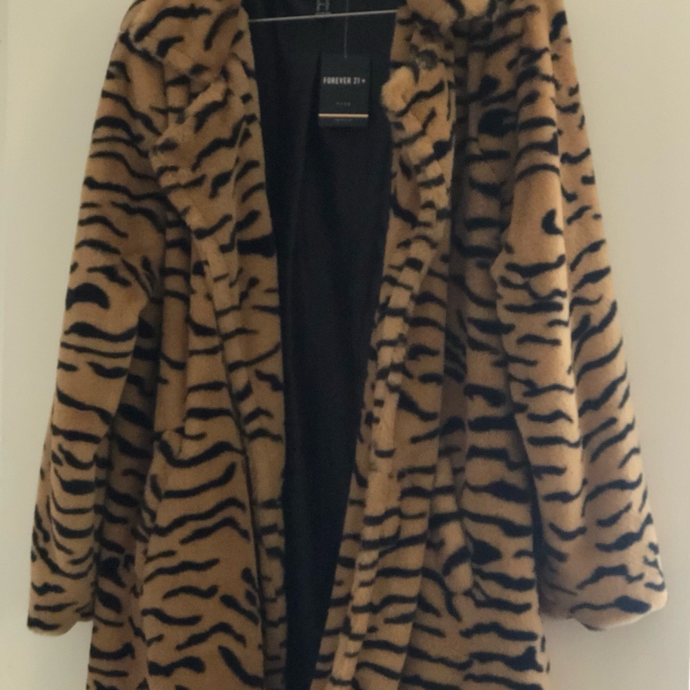 Forever 21 Brown and Black Teddy Jacket Plush Animal Print
